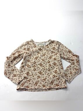 Happily Grey Cream Long-Sleeve Tee with Brown Floral Print Neutral